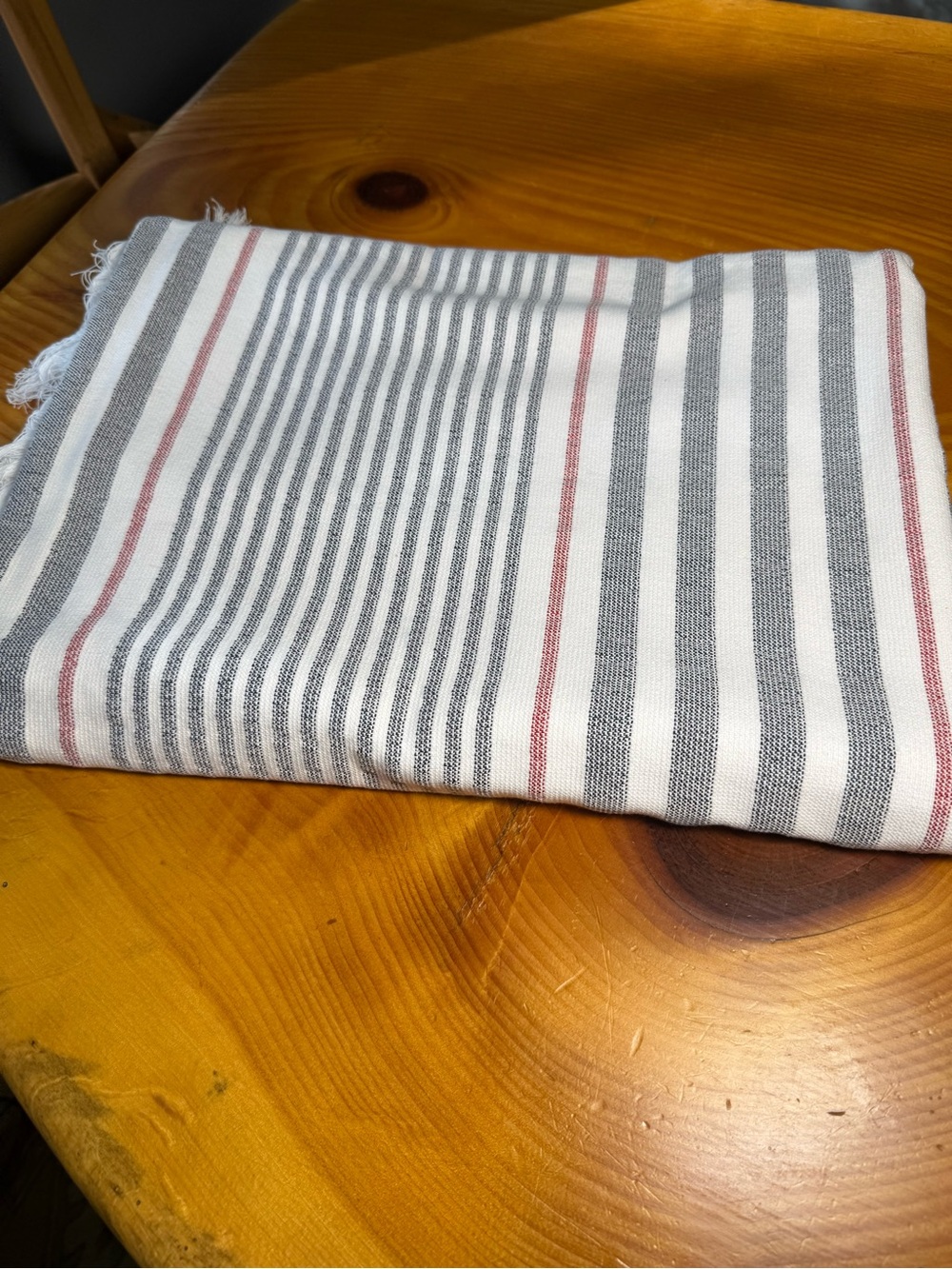 Striped Cotton Beach Towel - White with Gray & Red Stripes